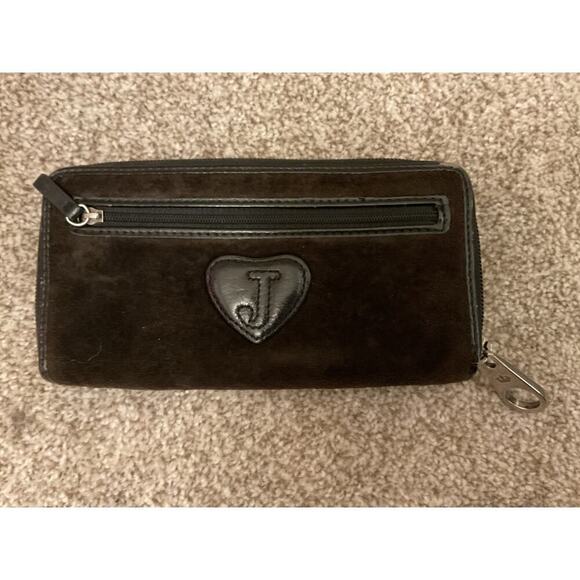 Vintage Y2K Juicy Couture Black Velvet Crown Rhinestone Pouch Zipper Wallet - Picture 5 of 9